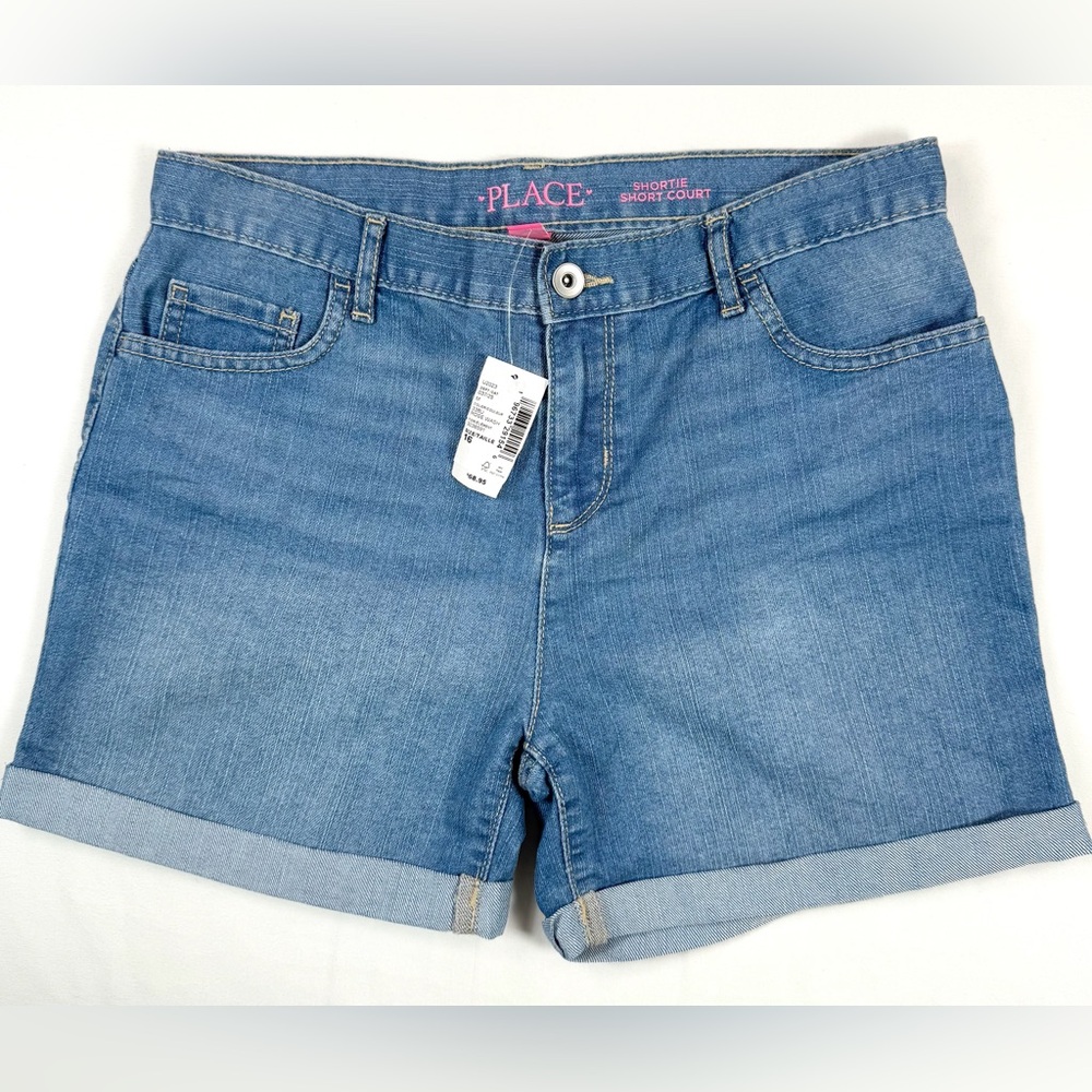 NWT THE CHILDREN'S PLACE Girls' Light Wash‎ Shortie Rolled Cuff Jean Shorts 16